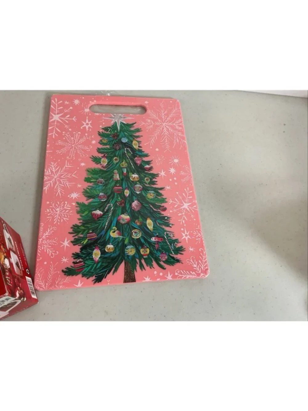 Pink Vintage Style Christmas Tree Cutting Board Plastic 10x14 New